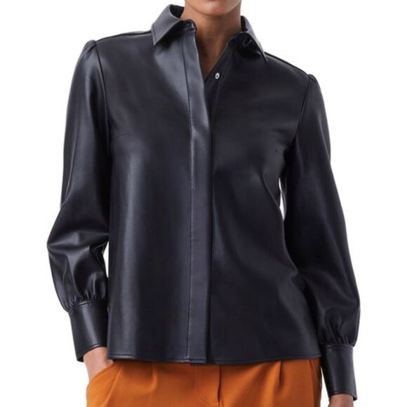 French Connection black faux leather snap shacket brand new with tags - Picture 1 of 7